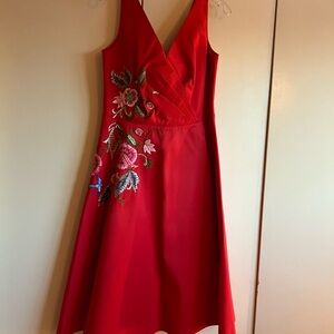 Sachin + Babi Red Dress with Floral Embroidery